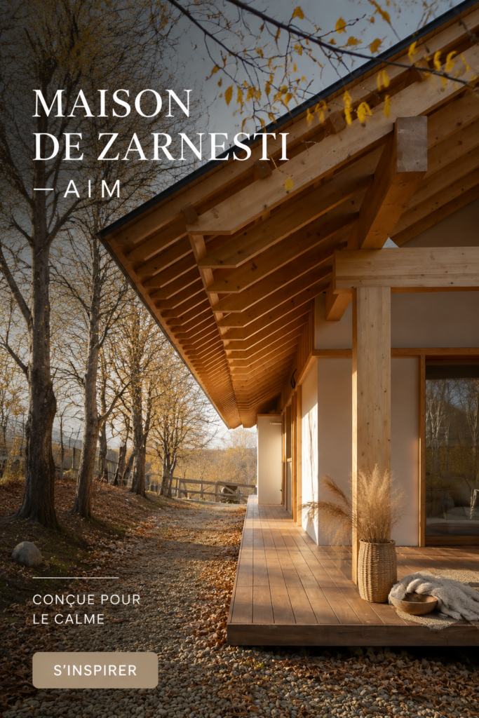 Vue extérieure de la maison Zarnesti avec son architecture unique.