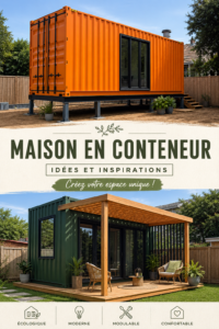 Maison moderne en container entourée de verdure, design innovant et durable