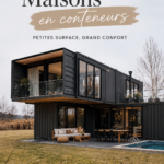 Une petite maison conteneur chic au milieu de la nature, représentant une solution de vie moderne et minimaliste.
