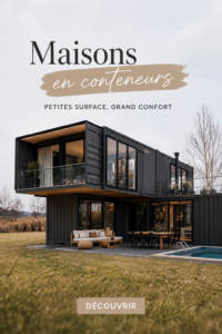 Une petite maison conteneur chic au milieu de la nature, représentant une solution de vie moderne et minimaliste.