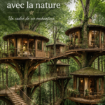 Maison moderne en bois entourée d'arbres et de nature luxuriante