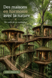 Maison moderne en bois entourée d'arbres et de nature luxuriante