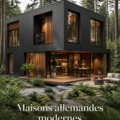 Maison moderne en bois entourée de verdure, alliant confort et nature.