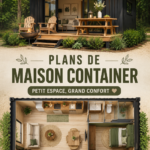 Un modèle de maison container moderne avec un aménagement extérieur agréable.