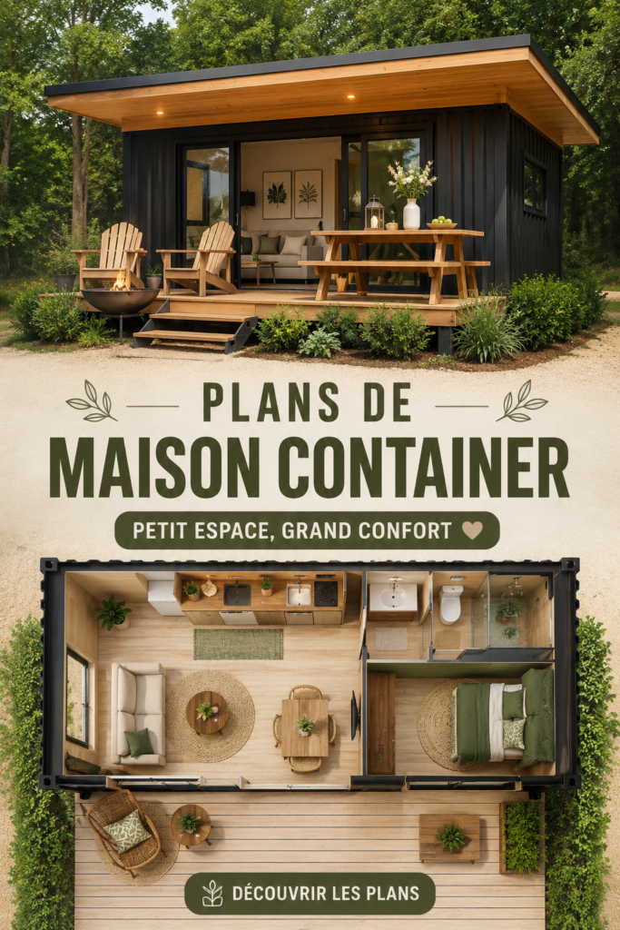 Un modèle de maison container moderne avec un aménagement extérieur agréable.
