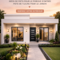 Entrée de maison avec des pots de fleurs colorés et variés
