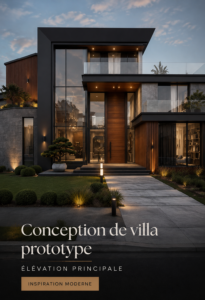 Prototype de villa moderne avec une élévation architecturale contemporaine.