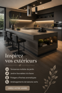 Mobilier de jardin tendance montrant une table et des chaises élégantes en extérieur.