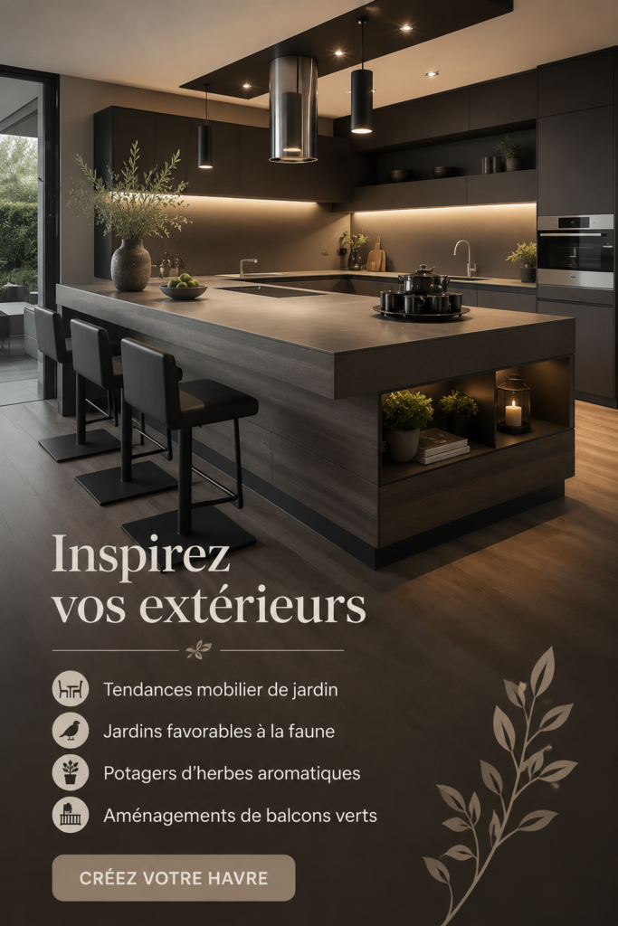 Mobilier de jardin tendance montrant une table et des chaises élégantes en extérieur.