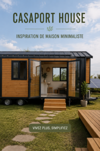 Vue extérieure de la Tiny House CASAPORT, un modèle inspirant pour un espace de vie minimaliste.