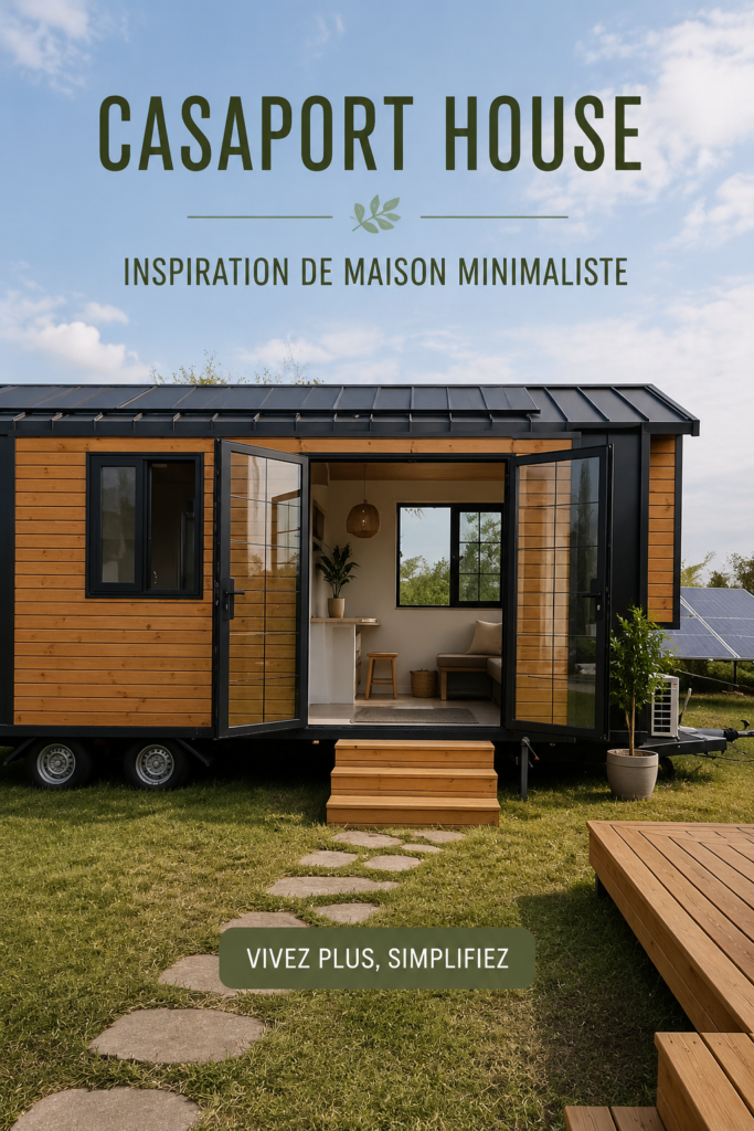 Vue extérieure de la Tiny House CASAPORT, un modèle inspirant pour un espace de vie minimaliste.