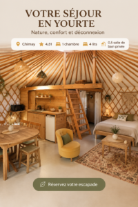 Une yourte accueillante à Chimay, entourée de verdure, idéale pour un séjour relaxant.