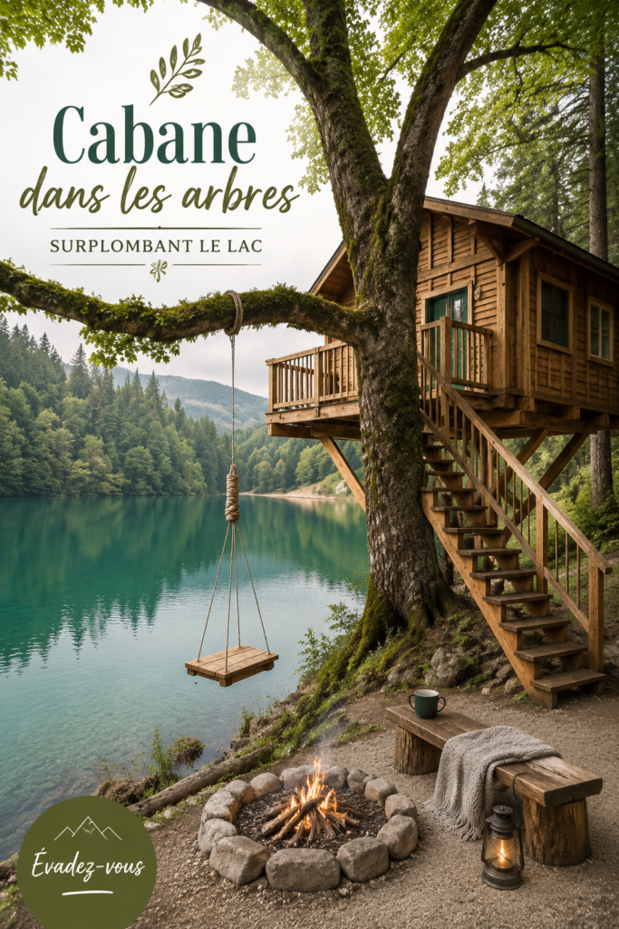 Cabane dans les arbres avec vue panoramique sur le lac