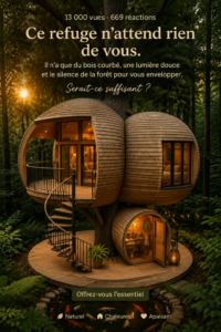 Cabane en bois entourée d'arbres, offrant un espace de tranquillité dans la nature.