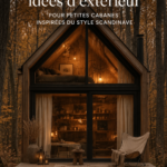 Extérieur d'une cabane scandinave en bois avec une terrasse ensoleillée