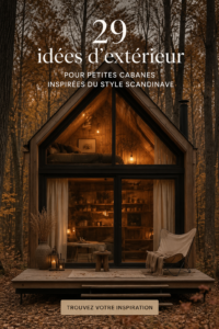 Extérieur d'une cabane scandinave en bois avec une terrasse ensoleillée