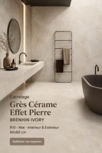 Carrelage Brenhin Ivory effet pierre dans une salle de bain moderne