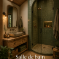 Salle de bains moderne et rustique avec des éléments en bois et métal