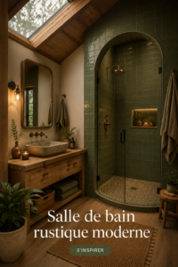 Salle de bains moderne et rustique avec des éléments en bois et métal
