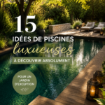 Piscine de jardin luxueuse entourée de plantes et de mobilier confortable