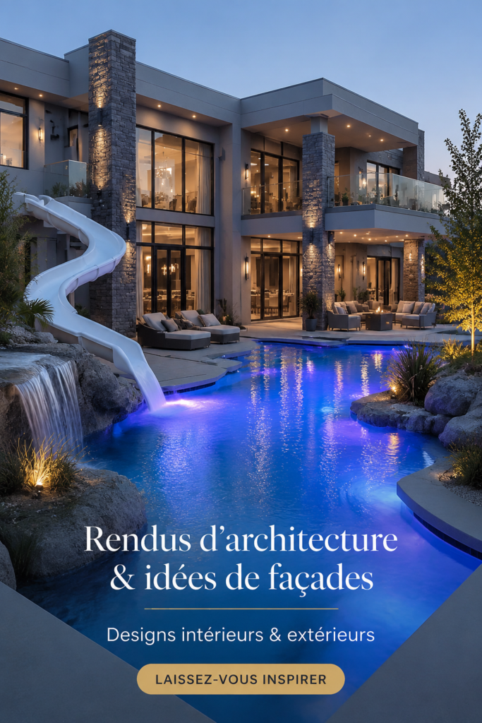 Modèle de façade moderne avec un design élégant et des matériaux contemporains.