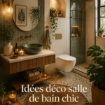 Salle de bain chic et apaisante avec bougies et serviettes décoratives