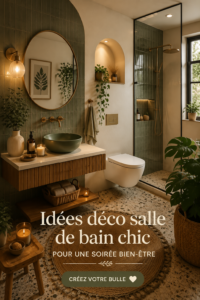 Salle de bain chic et apaisante avec bougies et serviettes décoratives