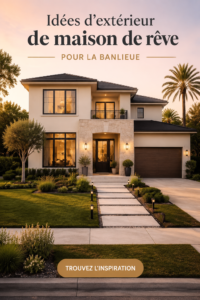 Éléments de l'extérieur d'une maison suburbane avec un jardin floral vibrant.