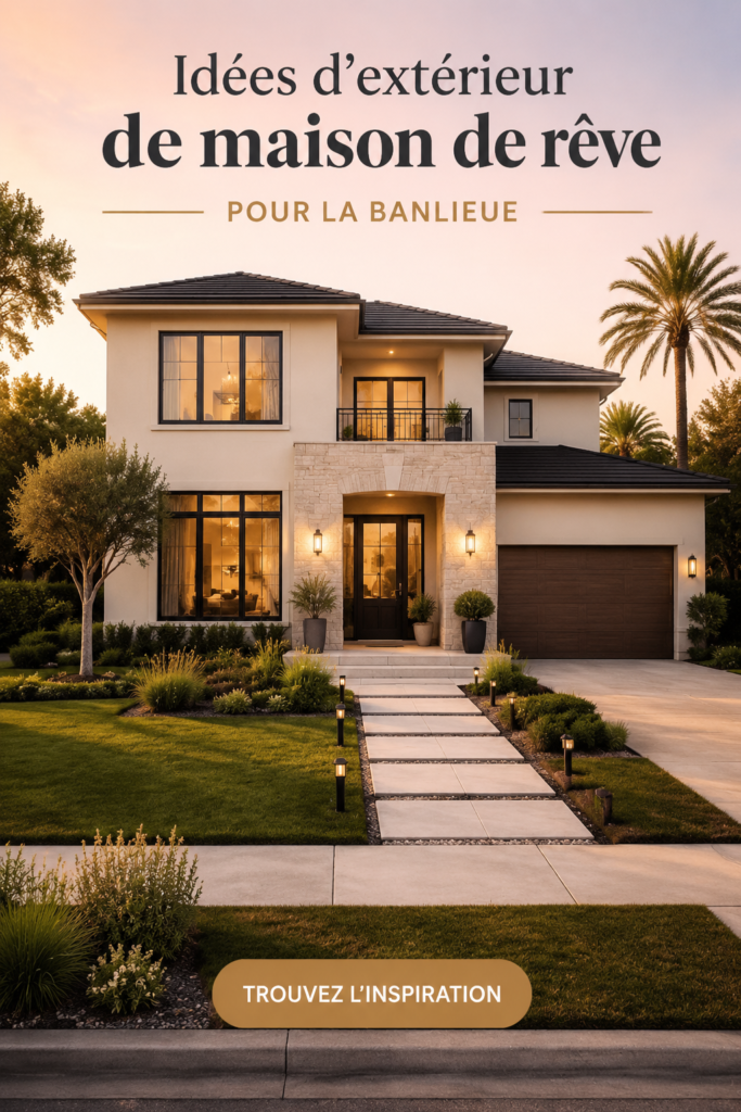 Éléments de l'extérieur d'une maison suburbane avec un jardin floral vibrant.