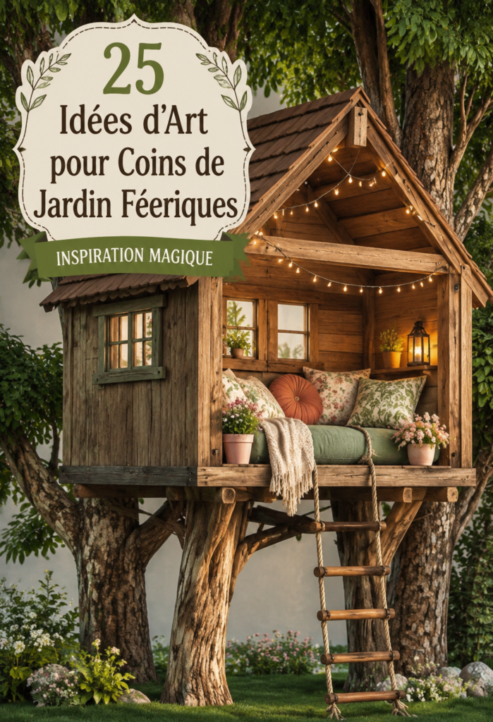 Un charmant jardin féerique avec des décorations colorées et des lumières scintillantes