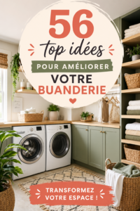 Une buanderie moderne et bien agencée avec des éléments décoratifs chaleureux.