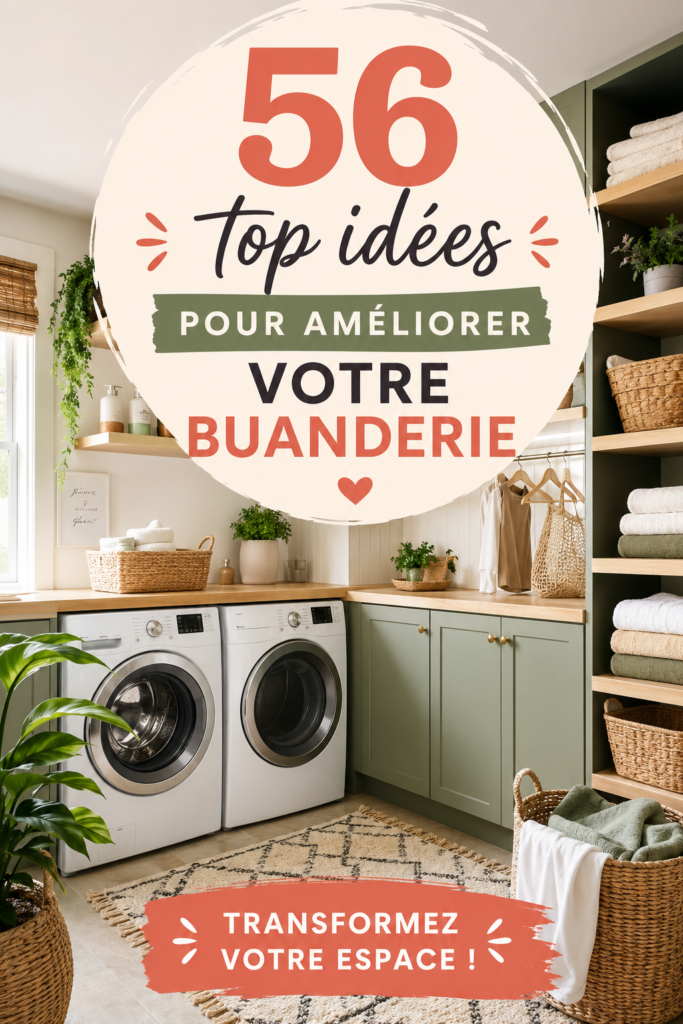 Une buanderie moderne et bien agencée avec des éléments décoratifs chaleureux.