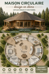 Une maison ronde moderne et lumineuse, parfaite pour un cadre de vie chaleureux.