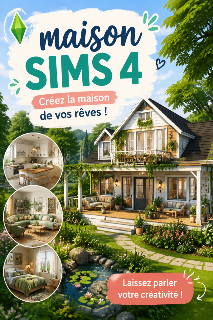 Construction d'une maison dans Les Sims 4 avec différents styles décoratifs.