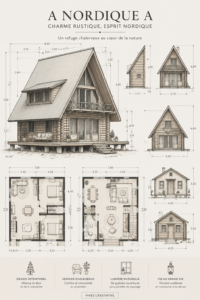 Une charmante maison A-Frame nordique entourée de nature verdoyante.