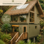 Vue d'une maison en container à Hawaii, mêlant modernité et nature.