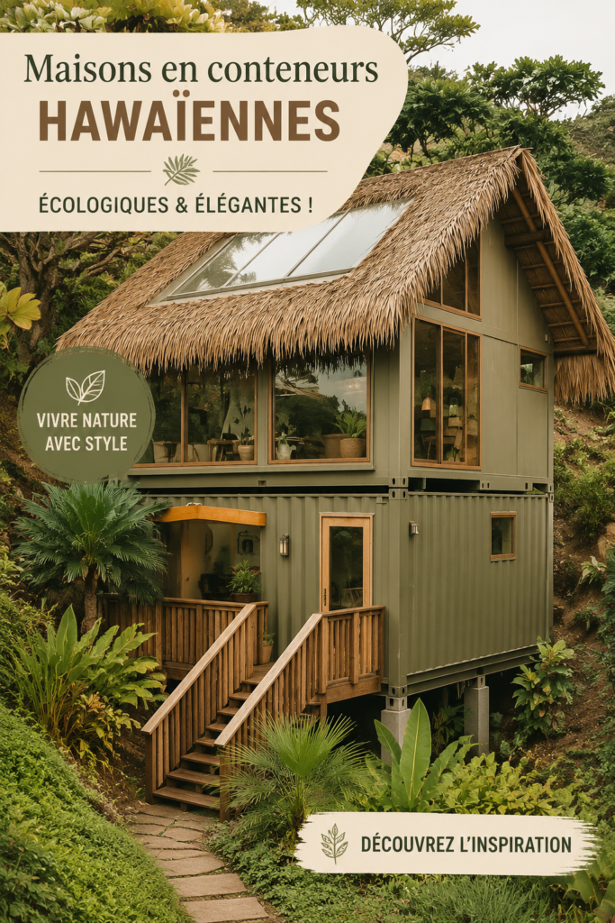 Vue d'une maison en container à Hawaii, mêlant modernité et nature.
