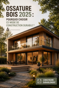 Illustration d'une maison en ossature bois moderne, mettant en avant la durabilité et l'esthétisme.