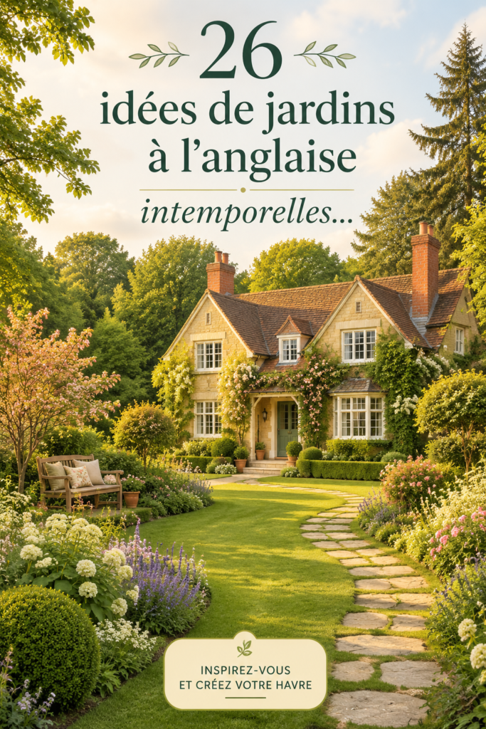 Un magnifique jardin à l'anglaise avec des fleurs colorées et une pelouse bien entretenue.
