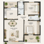 Modèle de plan de maison 2 chambres en 2D