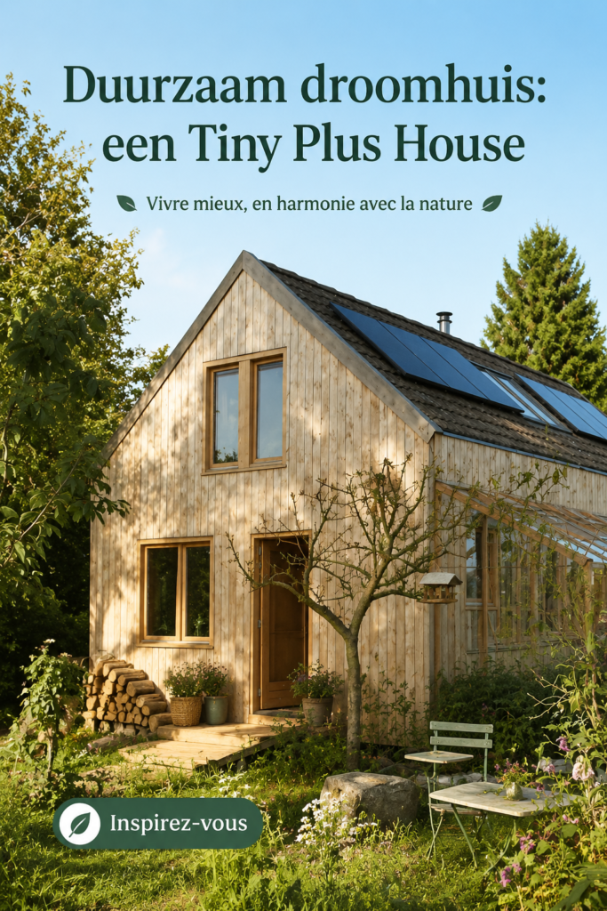 Vue extérieure d'une Tiny House éco-responsable avec un jardin lush.