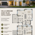 Une villa moderne avec un plan ingénieux, mettant en valeur ses espaces lumineux et ouverts.