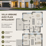 Une villa moderne avec un plan ingénieux, mettant en valeur ses espaces lumineux et ouverts.