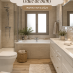 Une salle de bain chaleureuse et bien aménagée.