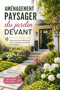 Aménagement de jardin d'entrée avec des plantes fleuries et une allée accueillante.
