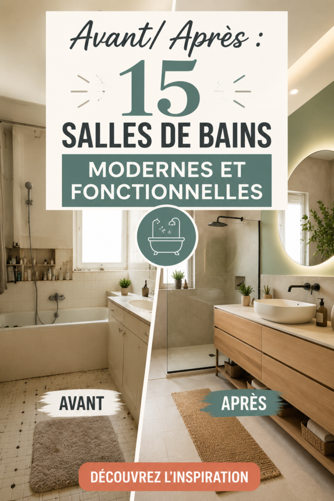 Transformation d'une salle de bain moderne et fonctionnelle avant/après.