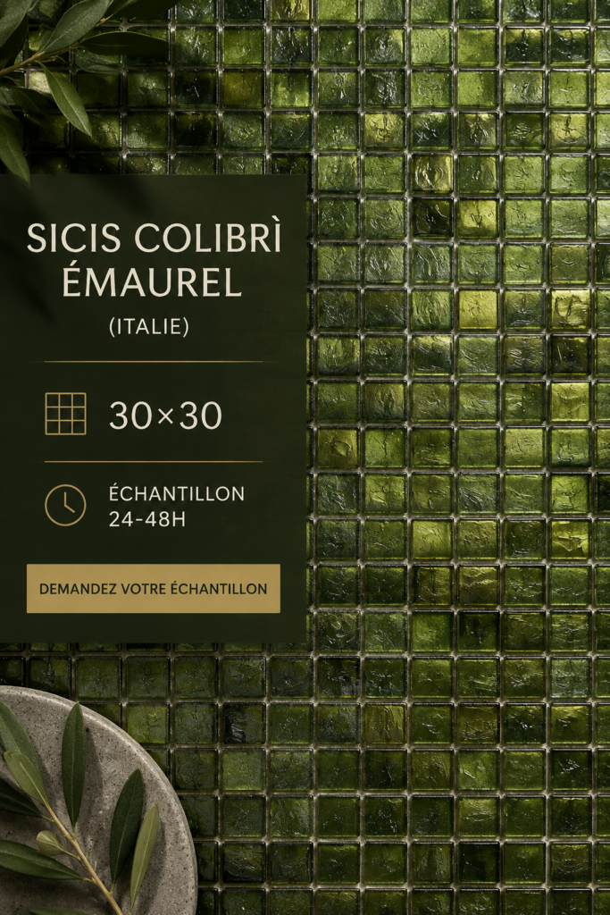 Carreaux Sicis Colibrì en 30x30 posés dans une salle de bain élégante.