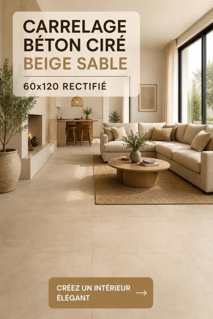 Salle de bain moderne avec carrelage en béton ciré beige