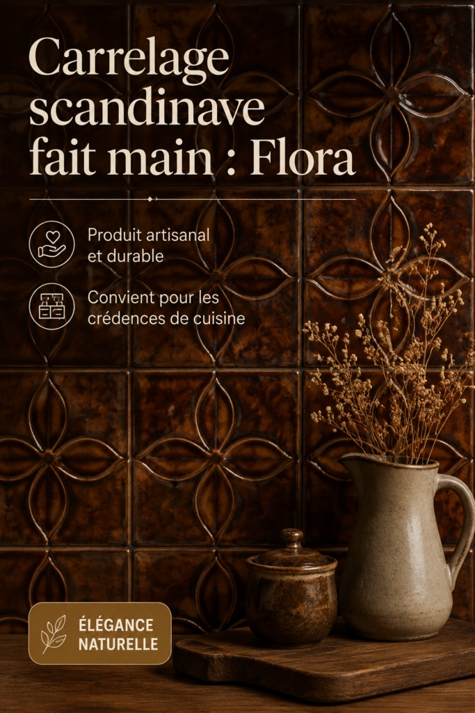 Carrelage scandinave fait main dans une cuisine moderne avec des teintes naturelles.