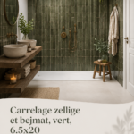 Salle de bain élégante avec carrelage zellige et bejmat vert